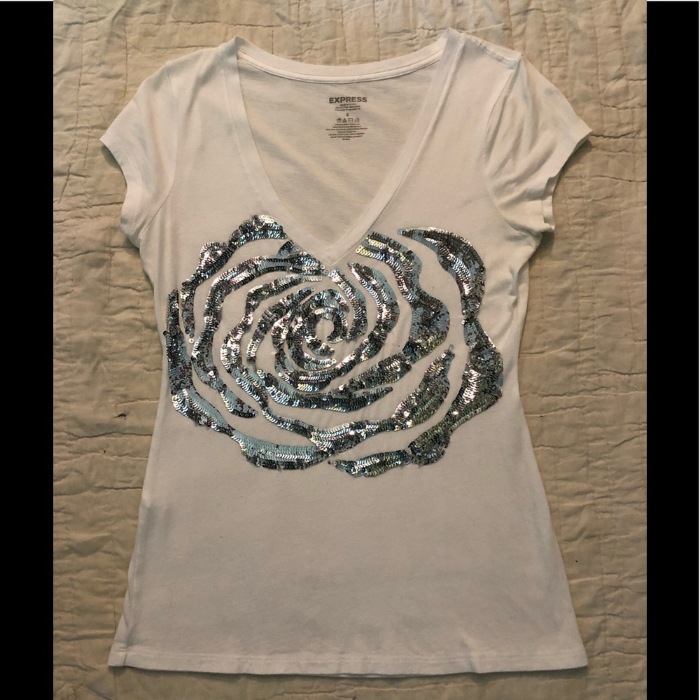 Express white silver sequin rose